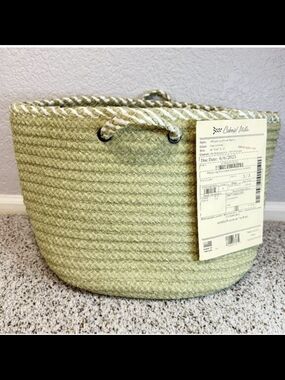 Handwoven Rope Storage Basket in Sage Green with Rope Handles. New In a bag.